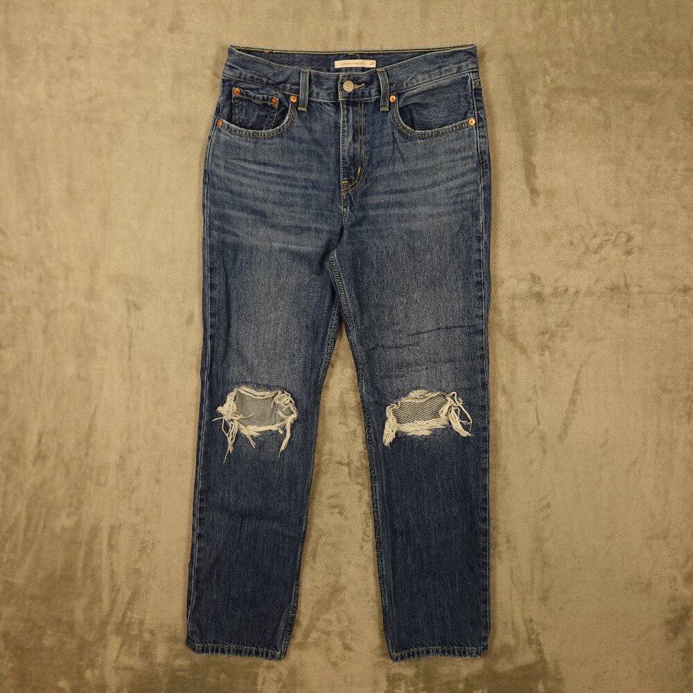 Levi’s Low Pro Straight Leg Jeans Women’s Size 28 Blue Distressed 30.5" Inseam